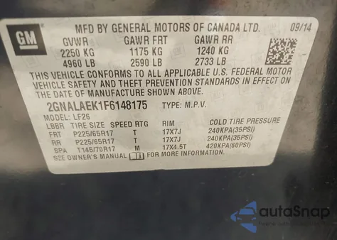 2015 Chevrolet Equinox Ls из США, поврежденный, VIN 2GNALAEK1F6148175